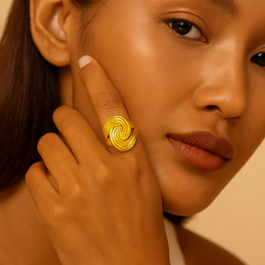 18k twisted gold ring on model