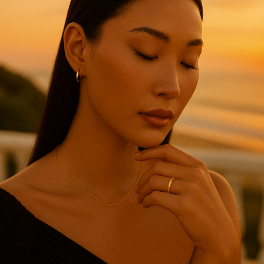 Twisted gold titanium ring on model