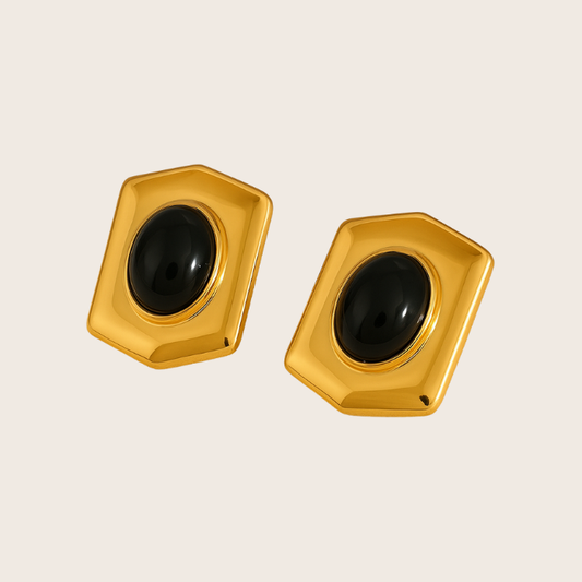 black agate gold earrings