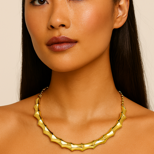 gold twisted metal choker on model