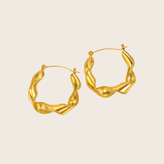 gold wavy twist hoop earrings