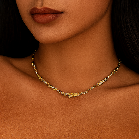 irregular gold bone chain necklace on model