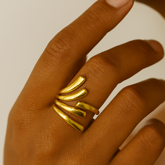 irregular gold open ring on model