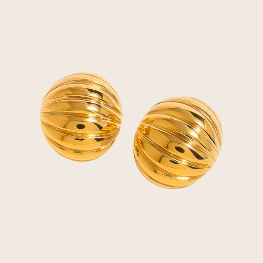 ribbed gold earrings stainless steel
