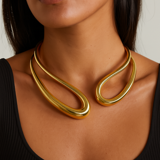 statement sculpted gold choker on model